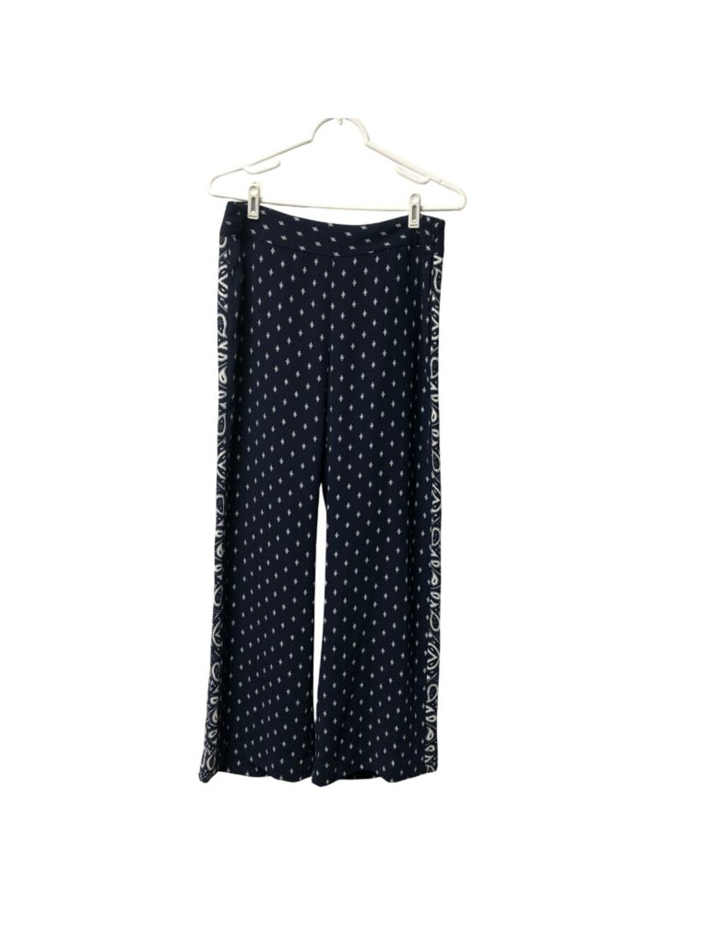 Cabi Trackstar Bandana Print Wide Leg Pants Womens Size 8 Navy White Comfy